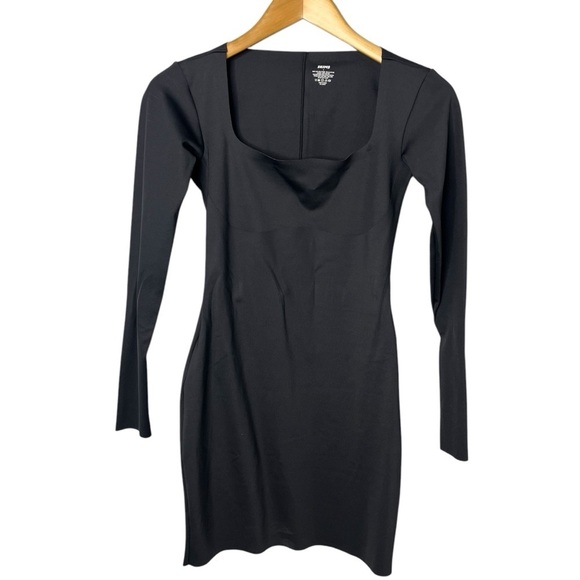 Skims Long Sleeve Slip Mini Dress Onyx Size Large Bodycon Square Neck - Picture 3 of 7